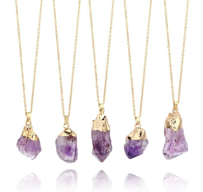 Natural Amethyst Gemstone Pendant Healing Boho Crystal Necklace purpl…