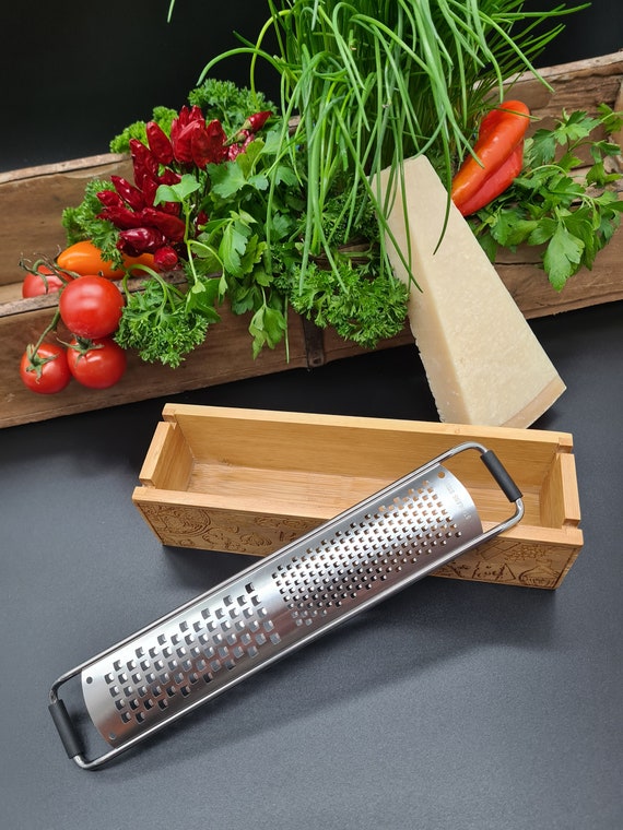 Parmesan Grater With Bamboo Container and Two Stainless Steel Grating  Surfaces Kitchen Accessories Food Cooking Gift Cheese Grater 