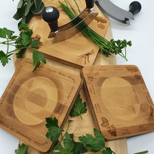 Herb cutting board made of bamboo wood with weighing knife, herb board, weighing board, herbs, kitchen, pattern, gift idea, Father&#39;s Day, Mother&#39;s Day, bamboo