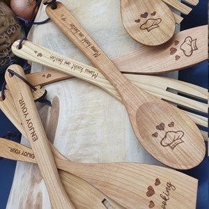 Set of 3 cooking spoons & spatulas made of cherry wood cooking spoon spatula kitchen kitchen accessories frying pan cooking personalised