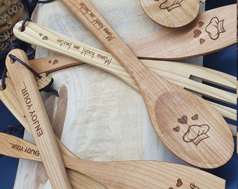 Set of 3 cooking spoons & spatulas made of cherry wood cooking spoon spatula kitchen kitchen accessories frying pan cooking personalised