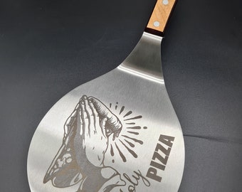 Edelstahl Pizzaheber mit Holzgriff - PIZZA - Zubereiten und Servieren - Pizzaschaufel - Stainless steel pizza server with wooden handle