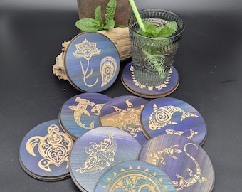 Maori wooden glass coaster, gift, Christmas, handmade, coaster, gift, bar, bartender, drinking, cocktails, animals