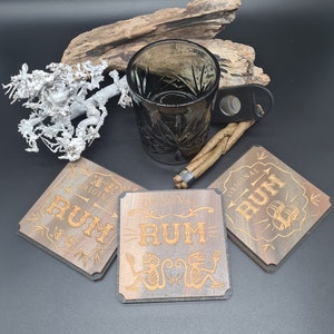 Rum Glass Coaster Rum Unique Wooden Men&#39;s Gift Christmas Handmade Coaster Coaster Gift Party Bar Home Bar Bartender