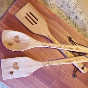 Set of 3 wooden spoons & pan turners made of bamboo in a set - individual wooden spoons made of bamboo - unique pieces - gift customizable