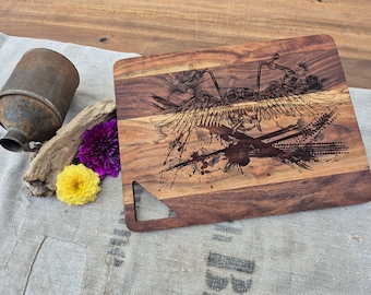 Beautiful acacia wood cutting board with handle ideal for cutting and serving, kitchen board, customizable, laser engraving
