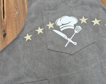 Star chef apron with pockets, BBQ apron, BBQ apron, Baking apron, Garden apron, Personalizable, Kitchen aprons, Bib aprons