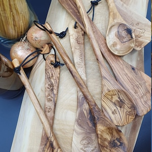 Pan turner + cooking spoon in a set of olive wood Cooking is love cooking kitchen cooking Gift Father's Day Mother's Day Precious wood sayings personalized