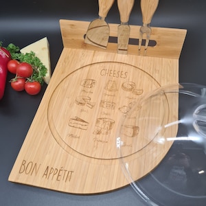 Cheese cover with bamboo board and cutlery - serving board - sideboard - cheese board - unique - kitchen - gift - storage