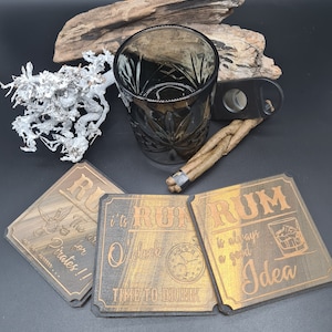 Rum Glass Coaster Rum Unique Wooden Men&#39;s Gift Christmas Handmade Coaster Coaster Gift Party Bar Home Bar Bartender