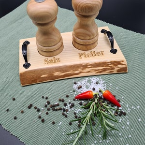 Salt shaker and pepper mill, kitchen, cooking, seasoning, gift, wood, unique