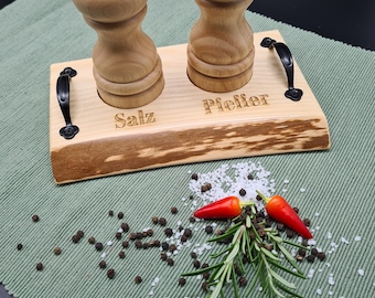 Salt shaker and pepper mill, kitchen, cooking, seasoning, gift, wood, unique