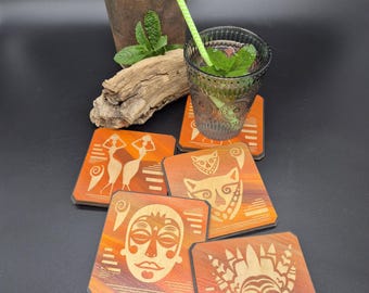 African wooden glass coasters, gift, Christmas, handmade, coaster, gift, bar, bartender, drinking, cocktails