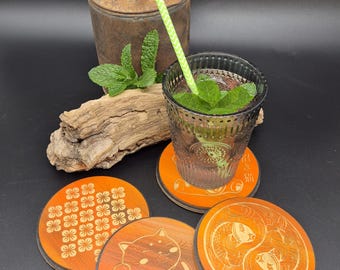 Chinese wooden glass coasters, gift, Christmas, handmade, coaster, gift, bar, bartender, drinking, cocktails