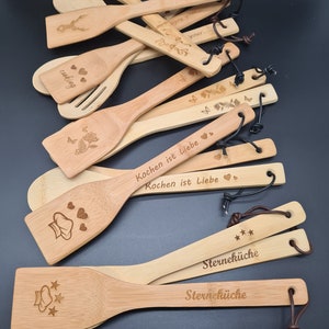 Set of 3 wooden spoons & pan turners made of bamboo in a set - individual wooden spoons made of bamboo - unique pieces - gift customizable