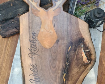 Personalized XXL walnut cutting board, wooden serving board with epoxy resin, large unique cutting board, Father's Day gift for men