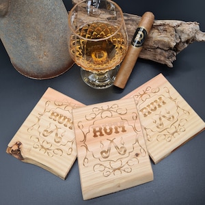 RUM Wood Glass Coaster Unique Wood Cork Beer Mats Handmade Cocktails Coaster Gift Party Bar Bartender Active