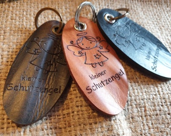 Genuine Leather Guardian Angel Pendant Leather Handmade Unique Oese Edelstahring Gift Faith Patron Saint