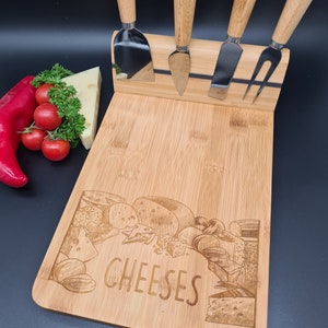 Bamboo cheese board with cutlery and magnetic holder - Serving board Sideboard Chees board unique -Kitchen - Gift - Serving - Cheese platter