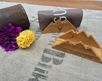 Napkin stand with Alpine design, rustic napkin storage, cherry wood, napkin holder for the table, gift idea,