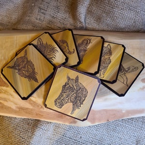 Mandala Glass Coaster Unique Wood Cork Beer Mat Handmade Cocktails Coaster Coaster Yellow/Green Gift Party Bar Home Bar Bartender