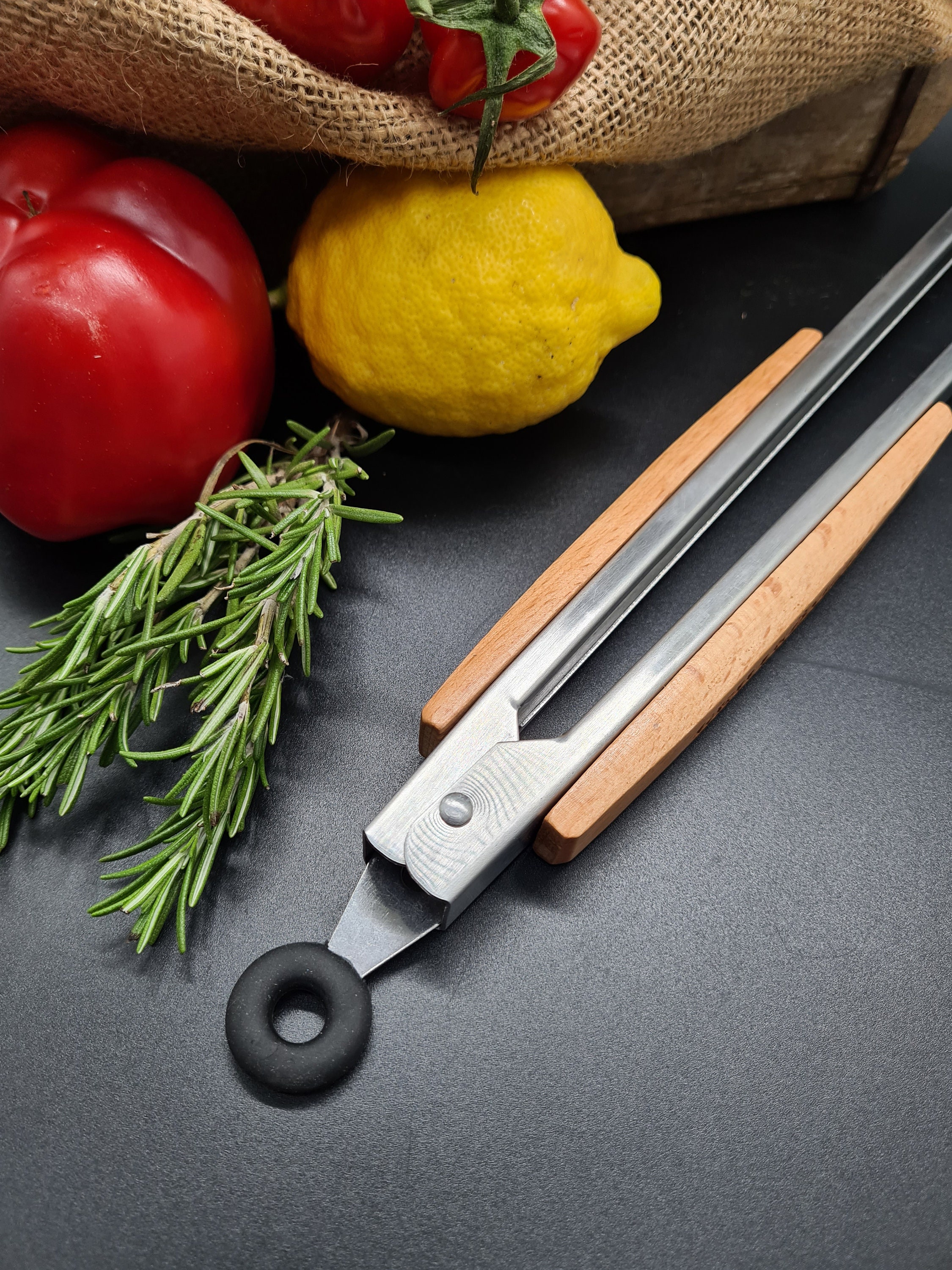 Pinze Per Barbecue In Legno Di Rovere Oliato – Impugnatura Ergonomiche Con Tacca, Regalo Uomo