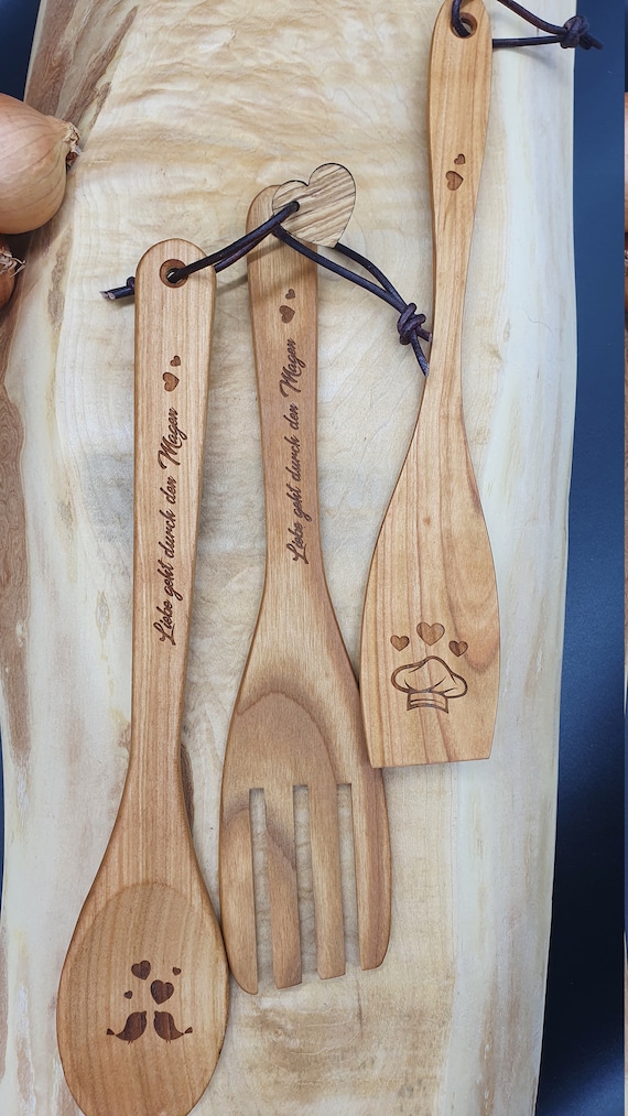 2 Holzwender Aus Massivholz – 33 Cm, Braun, Schonend Für Antihaftpfannen, Mit Aufhängeloch