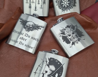 High-quality stainless steel hip flask for on the go, customizable, gift, unique, Father's Day, hiking, gift idea