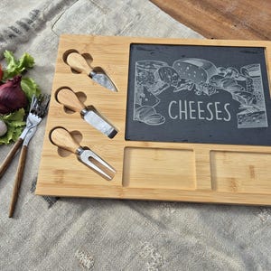 Ksebrett Set mit 3 Ksemesser, Praktisch schnes Kseset, Kseplatte, fr  stilvolle Genussmomente, Schiefereinsatz, Sushi, Anrichten - Etsy.de
