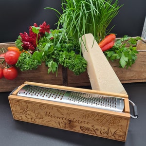 Parmesan grater with bamboo container and two stainless steel grating surfaces kitchen accessories food cooking gift cheese grater