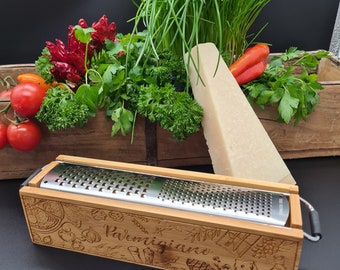Parmesan grater with bamboo container and two stainless steel grating surfaces kitchen accessories food cooking gift cheese grater