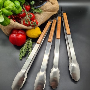 Stainless steel grill tongs with wooden handle, BBQ, chilling grilling, summer, camping, gift idea, personalized, unique, Father&#39;s Day, personalized