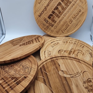 Pizza plate, wooden plate, bamboo plate, bamboo pizza plate, snack plate, serving plate, serving platter, plate, gift idea, pizza, engraving