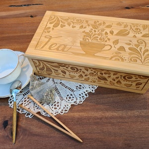 Bamboo tea box - Decorative box for your tea bags - Tea organizer - Vintage tea box - Tea time - Gift - Tea organizer - Gift
