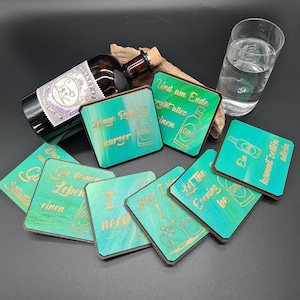 GIN glass coaster unique wooden men&#39;s gift handmade cocktails coaster coaster turquoise/green gift party bar home bar bartender