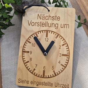 Wooden clock sign "Next Performance", adjustable sign for cinema, theater, puppet stage, information door, variety show, circus, gift, handmade