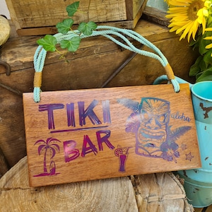 Hanging sign/mural &quot;Tiki Bar&quot; made of wood for indoors and outdoors - for the garden, bar, party room or home