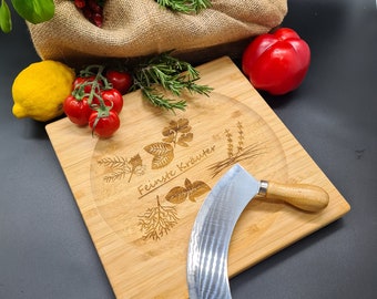 Herb cutting board made of bamboo with weighing knife herb board, weighing board, herbs, kitchen, pattern, gift idea, Father's Day, Mother's Day, bamboo