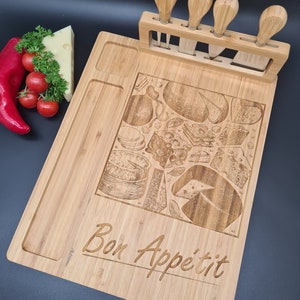 Bamboo cheese board with cutlery - serving board - sideboard - cheese board - unique kitchen - gift - serving - cheese plate