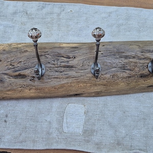 Rustic oak wall coat rack with 4 hooks, coat hanger, coat rail, towel holder, unique piece, wood
