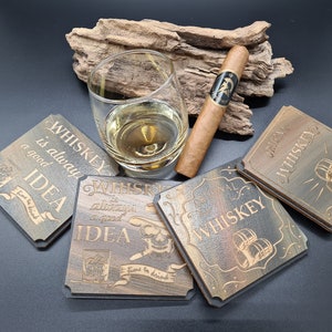 Whiskey Glass Coaster Whisky Unique Wood Men&#39;s Gift Christmas Handmade Coaster Gift Party Bar Home Bar Bartender