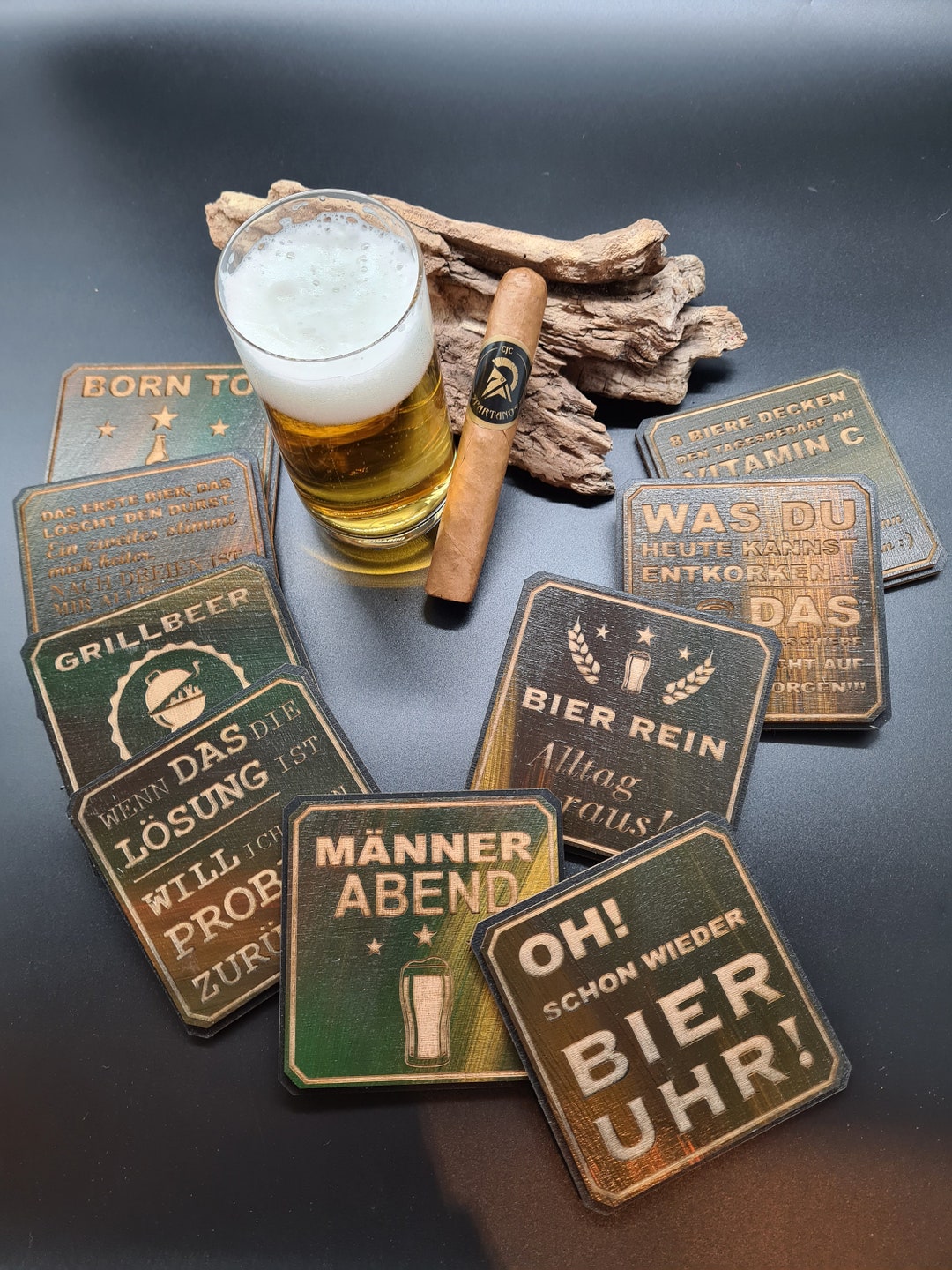Beer Glass Coaster Unique Wooden Men's Gift Gift Idea Beer Etsy