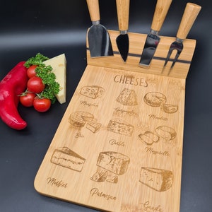 Bamboo cheese board with cutlery and magnetic holder - serving board - sideboard - cheese board - unique - kitchen - gift - serving - cheese platter