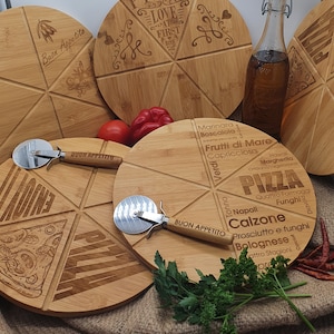 Pizza plate made of bamboo wood with seamstress and pizza cutter Christmas gift personalized Italian kitchen gift birthday