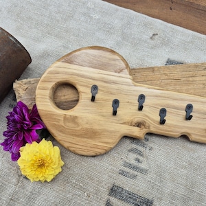 Handmade decorative key rack in the shape of a key, wood, key storage, key rack, customizable