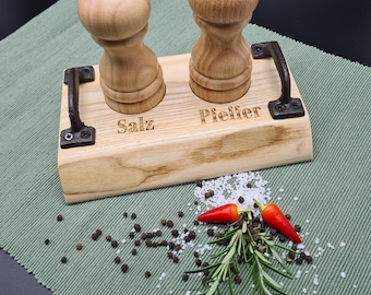 Salt shaker and pepper mill, kitchen, cooking, seasoning, gift, wood, unique