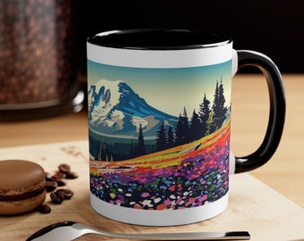 Mount Rainier Wildflowers Art Accent Coffee Mug, 11oz