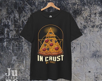 In Crust We Trust T-Shirt | Funny Occult Pizza Shirt for Goths Foodies