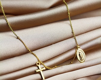 Collier 3-reihig Halsreif Edelstahl mit Goldverschluss 585 Karabiner 14 Kt
