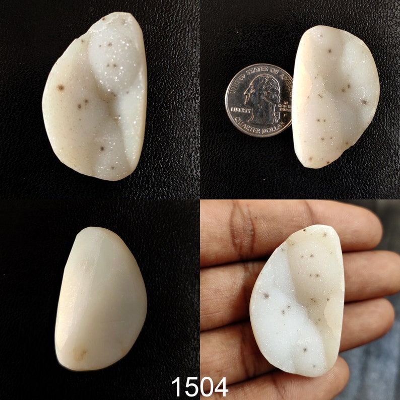 White Druzy Gemstone White Agate Druzy Cabochon Natural Agate Druzy Stone Flat-back Agate Druzy For Pendant Wire-Wrap Ring Jewelry Stone
